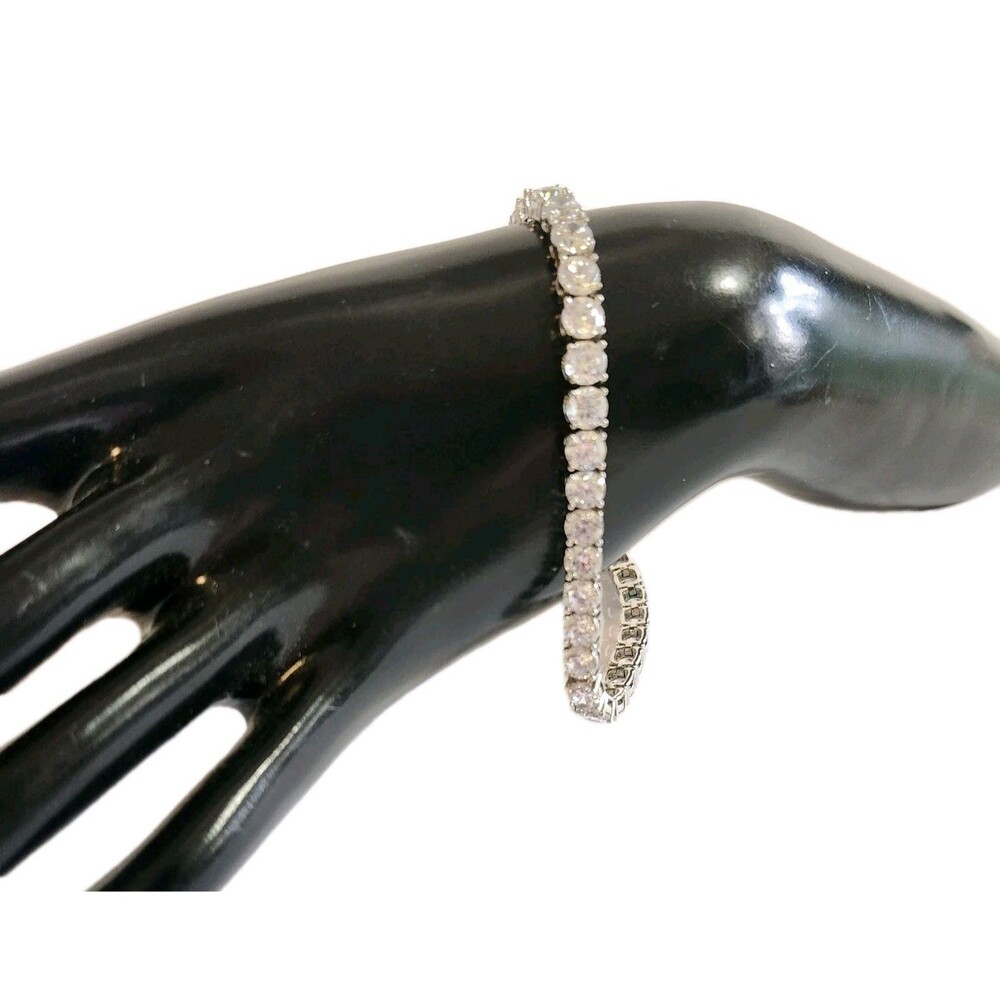Vintage CN 4MM Round Clear CZ's Silver Tone Tennis Bracelet 8-1/4" Long